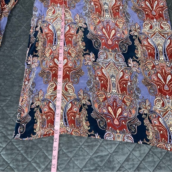 Tolani Dress Women Medium Silk Paisley Long Sleeve Shift Purple Flare Sleeve B26 - Picture 5 of 7